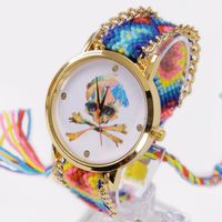 Wholesale Wristwatches Rainbow Geneva Watch Women Pirate Flag Skull White Dial Wristwatch Lace Chain Braid Reloj Girl Vintage Fabric