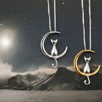 Wholesale Fashion Cat Moon Pendant Necklace Charm Silver Gold Color Link Chain Necklace For Pet Lucky Jewelry For Women