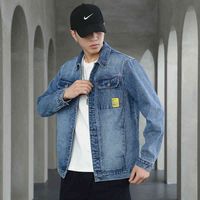 Wholesale Men s Jackets Oversize xl xl Denim Outfit Real Solid Color Harujuku Coats s Jacket Fashion Casual Loose Jean Blue Coat UDOC