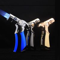 Wholesale Windproof Butane gas Lighter cigar Tool Spray Gun fourfold jet Flame torch lighters smoking accessories for glass water bong Micro Culinary