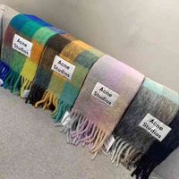 Wholesale Spot Acne Wool Cashmere Scarf Women s Rainbow Checkered Double sided Shawl Star Same Style Autumn and Winter Xwl