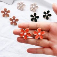 Wholesale Stud Korean Flower Earrings For Women Jewelry Enamel Petal Imitation Pearl Tiny Charm Earings Femme Summer Ear Accessories