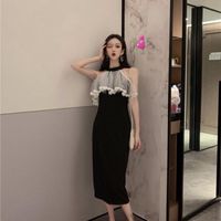 Wholesale Casual Dresses Robe Longue Ladies Party Night Sexy Patchwork Mesh Lace Halter Summer Style Women s Clothing Dress Sleeveless Tank Slim