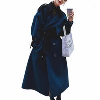 Wholesale Women s Wool Blends Arrival Winter Fashion Women Woolen Coat Blue Sky Long Sleeve Vintage Style Overcoat