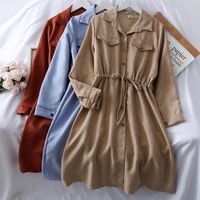 Wholesale Women Corduroy Dress Vintage Streetwear Lantern Sleeves Midi French Romantic Autumn Korean Long Shirt Casual Dresses