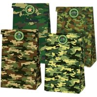 Wholesale Gift Wrap set Army Green Camouflage Bag With Sticker For Military Party Supplies Kids Boy Birthday Decor Camo Candy Paper