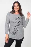 Wholesale Women s Blouses Shirts Gray Bird Silhouette Cotton Flock Printed Plus Size Blouse Shirt