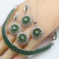 Wholesale 925 Silver Jewelry Sets For Women Green Emerald Necklace Pendant Bracelets Earrings Rings Gift Box