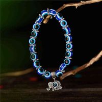 Wholesale Charm Blue Evil Eye Bracelet Resin Crystal Bead Lucky Turkish Elephant Men Jewelry Drop
