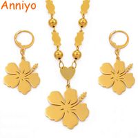 Wholesale Jewelry Sets Anniyo Hawaii Flower Pendant Beads Necklaces Earrings Gold Color Micronesia Marshall Pohnpei Guam