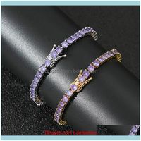Wholesale Charm Jewelry4Mm Hip Hop Bling Iced Out Purple Cubic Zirconia Tennis Bracelets Women Men Row Cz Link Chain Jewelry Gold Sier Color Drop De