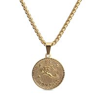 Wholesale Personalized Jewelry Gold Aquarius Coin Medallion Zodiac Sign Necklace