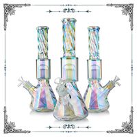 Wholesale Twisty Thick glass iridescent beaker Bong Heady Dab Rigs Holographic Rainbow glass pipes water pipes smoking bongs with arms perc inches factory