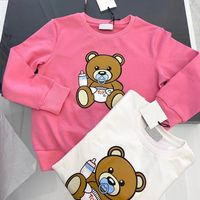 Wholesale Fall Winter Sweatshirt for Kids Children Fashion Hoodies Boys and Girls Clothing Cute Fedding Bottle Bear Printed Long Sleeve Pullovers
