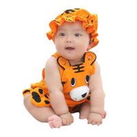Wholesale Cartoon Kids Clothing Sling Jumpsuit Hat Sets Cute Clothes Set Baby Summer Boys And Girls Children s Baby Cotton Suspenders Watermelon Tiger Tracksuit G60R51I