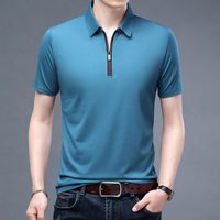 Wholesale Men s T Shirts Male T Shirt Summer Slim Plain Color Fashion Brands Design Zip Up Collar Short Sleeve Clothing