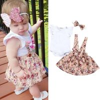 Wholesale Clothing Sets Baby Summer Born Infant Girl Clothes Set White Romper Flowers Overall Dress Headband Outfit Playsuit M