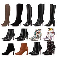 Wholesale women Luxurys Designers tall Ankle Boots booties red bottom So Kate cm Booty thin heels chunky pony pointed toes Velvet leather winter fashion withbox dustbag