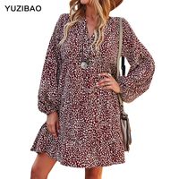 Wholesale YUZIBAO New Fashion Sexy Women Long Sleeve Dress V Neck Babydoll Ruffle Dress