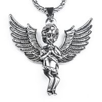 Wholesale Punk Cupid Feather Wings Angel Pendant Necklace For Women Men Gothic Jewelry With Stainless Steel Chain