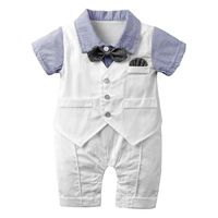 Wholesale Jumpsuits Baby Boy Rompers Gentleman Bow Tie Suits Born Romper Vest Cotton Jumpsuit Infant Kids Baptism Birthday Wedding Party Clothes