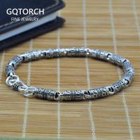Wholesale Tibetan Mantra Bracelet Real Pure Sterling Silver Chains For Men Om Mani Padme Hum With Peace Symbol Mens Bracelet G0916