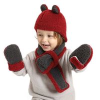 Wholesale Kids Child Winter Polar Fleece Beanie Hat Scarf Mittens set Cartoon Head Outdoor Headwear Suit Neck Warmer Earmuffers Gloves Ski Sports Customes G02LPBQ