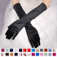 Wholesale Five Fingers Gloves Satin Bridal Women Long Formal Dress Elegant Evening Party Full Mittens Solid Color Wedding Accessories