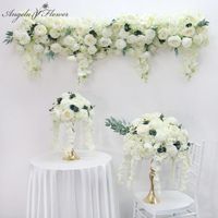 Wholesale Decorative Flowers Wreaths White Rose Orchid Hanging Wisteria Flower Row Wedding Table Centerpieces Deco Ball Party Backdrop Wall Arrangem
