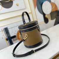 Wholesale genuine leather Cosmetic Bags Beauty Case Reverse Coated Canvas Petite Size Crossbody Removable Strap Drum Shoulder Bag One Handle Cylinder Mini handBags