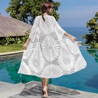 Wholesale Sexy Swimsuit Cover Up Lace Beach Wear Bathrobe Coverups Swimwear Embroidery Robes for Women Floral See Through Sleepwear X0726