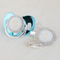 Wholesale Pacifiers MIYOCAR Name Initial Letter S Elegant Silver Collection Bling Pacifier And Clip BPA Free Dummy SGS Pass LS