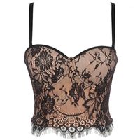 Wholesale Sexy Lace Embroidered Backless Corset Crop Tops Women Vest Spaghetti Strap Button Tank Top Female Sleeveless Mujer Camisoles Tanks