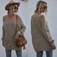 Wholesale Europe And America Pure Color Knitted Leisure Wide Truffle Shoulder Sweater Women s Long Sleeve Fall Winter Men s Sweaters