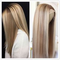 Wholesale Blonde Lace Front Ombre Synthetic Middle Part Highlight Wig Long Straight Hair inch
