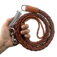Wholesale Genuine cowhide leather Large dog Leashes rope Big dog weaving hauling rope Shock resistant spring Traction belt for walk Collar H1122