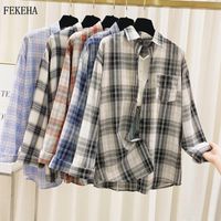 Wholesale Womens Plaid Shirts Summer Sunscreen Blouses And Tops Long Sleeve Lady Thin Loose Checked Outwear