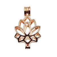Wholesale 10pcs Rose Gold Lotus charm Pearl Cage Jewelry Making Bead Cage Pendant Aroma Essential Oil Diffuser Locket for Oyster Pearl G0927