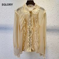 Wholesale skirts New Arrival Blouse Shirt Spring Summer Style Blouses Women Turn down Collar Ruffle Lace Patchwork Long Sleeve Fashion Shirt