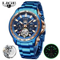 Wholesale Wristwatches LIGE Top Brand Men Mechanical Watches Luxury m Waterproof Automatic Watch Stainless Steel Business Reloj Hombre Box