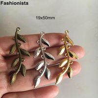 Wholesale Charms Long Leaves Branch Pendant x50mm Gold Silver color Bronze Tree For Jewel Crafts DIY F