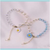Wholesale Link Chain Bracelets Jewelrychain Little Daisy Bracelet Nvsen Pearl Design Opal Pearl Simple Ladys Hand Ornament Drop Delivery Htlx