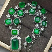 Wholesale Bohe Vintage Lab Emerald cz Necklace Sterling Silver Party Wedding Chain Necklace For Women Bridal Fine Jewelry