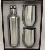 Wholesale 3pcs set wine glasses set Gift package Stainless Steel red wine bottle with cups Outdoor Insulated Cooler wine glasses set oz double layer