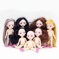 Wholesale 16CM BJD Doll Joint Nude Girl D Purple Eyes White Muscle Body Modified Doll Mini Cute Casual Girls Birthday Gift Toys H1108