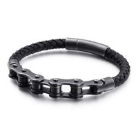 Wholesale Tennis Jewels Store Hip Hop Bike Chain Charm Bracelets For Men cm Stainless Steel BlackBrushed Leather Bracelet Rock Jewelry