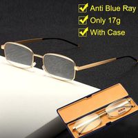 Wholesale Sunglasses Gold Square Frame Reading Glasses Men Women Anti Blue Light Presbyopic With Case Metal Full