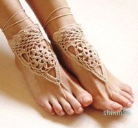 Wholesale Crochet white barefoot sandals Nude shoes Foot jewelry Beach wear Yoga shoes Bridal anklet bridal beach accessories white lace sandals F08