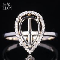 Wholesale Cluster Rings HELON Solid K Yellow Gold AU585 Pear Cut Engagement Wedding Diamonds Women Trendy Fine Jewelry Elegant Unique Semi Mount Rin