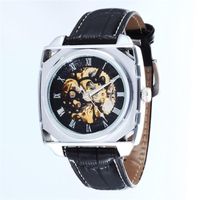 Wholesale Top Brand GOER Watches Automatic Mechanical Men Square Fashion Skeleton Leather Reloj Hombre Uhren Wristwatches
